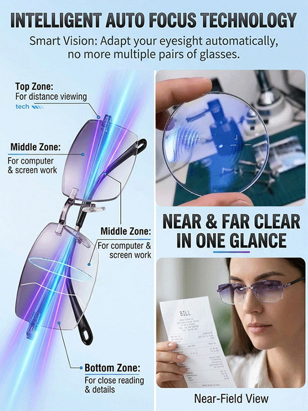 ✨【No Eye Exam Required】mart Auto-Focus Diamond Cut Reading Glasses, Auto Focus In 0.01 Seconds, Blocks 99.9% Harmful Blue Light✅