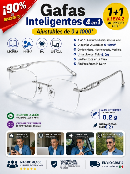 🚀 Lentes Autoajustables 4en1: Gira de 0 a 1000° para ver claro, ¡sin exámenes costosos!