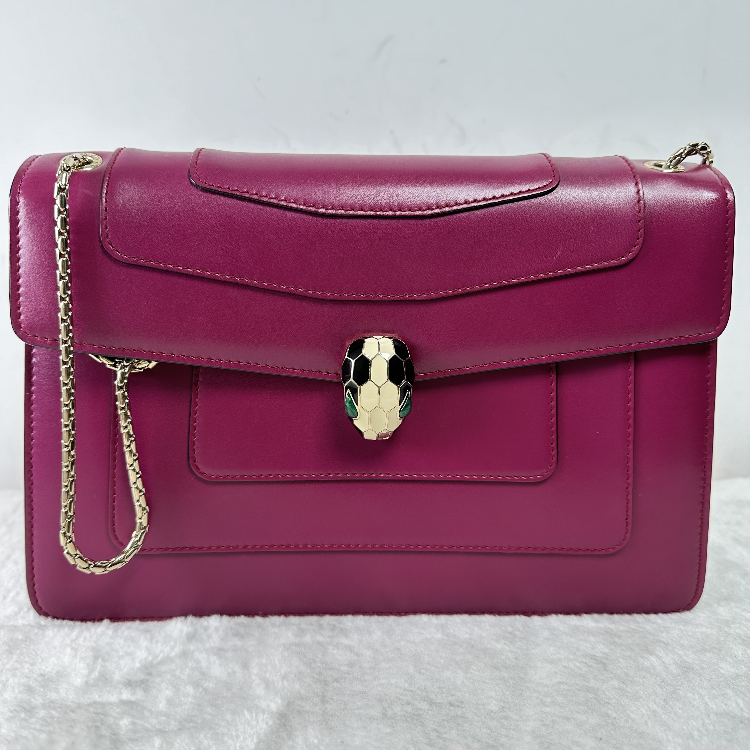 【#469】Pre-owned Bvlgari Serpenti Forever Burgundy Accordion Shoulder Bag Crossbody Bag Calfskin Shoulder Bag BJ110g904050&270 