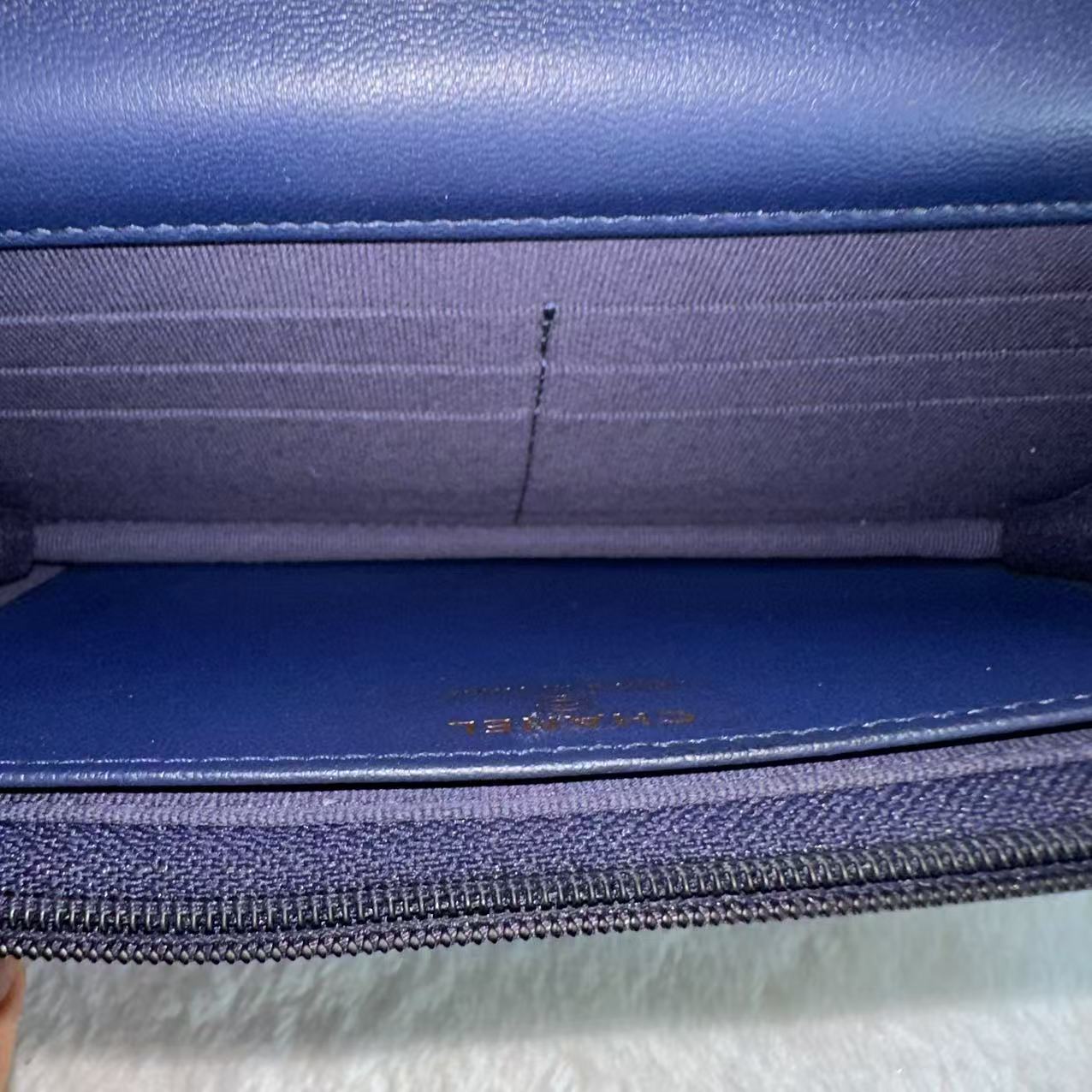 【#562】Pre-owned CHANEL WOC Blue Lambskin Handbag Shoulder Bag Crossbody Bag BJ1102205017