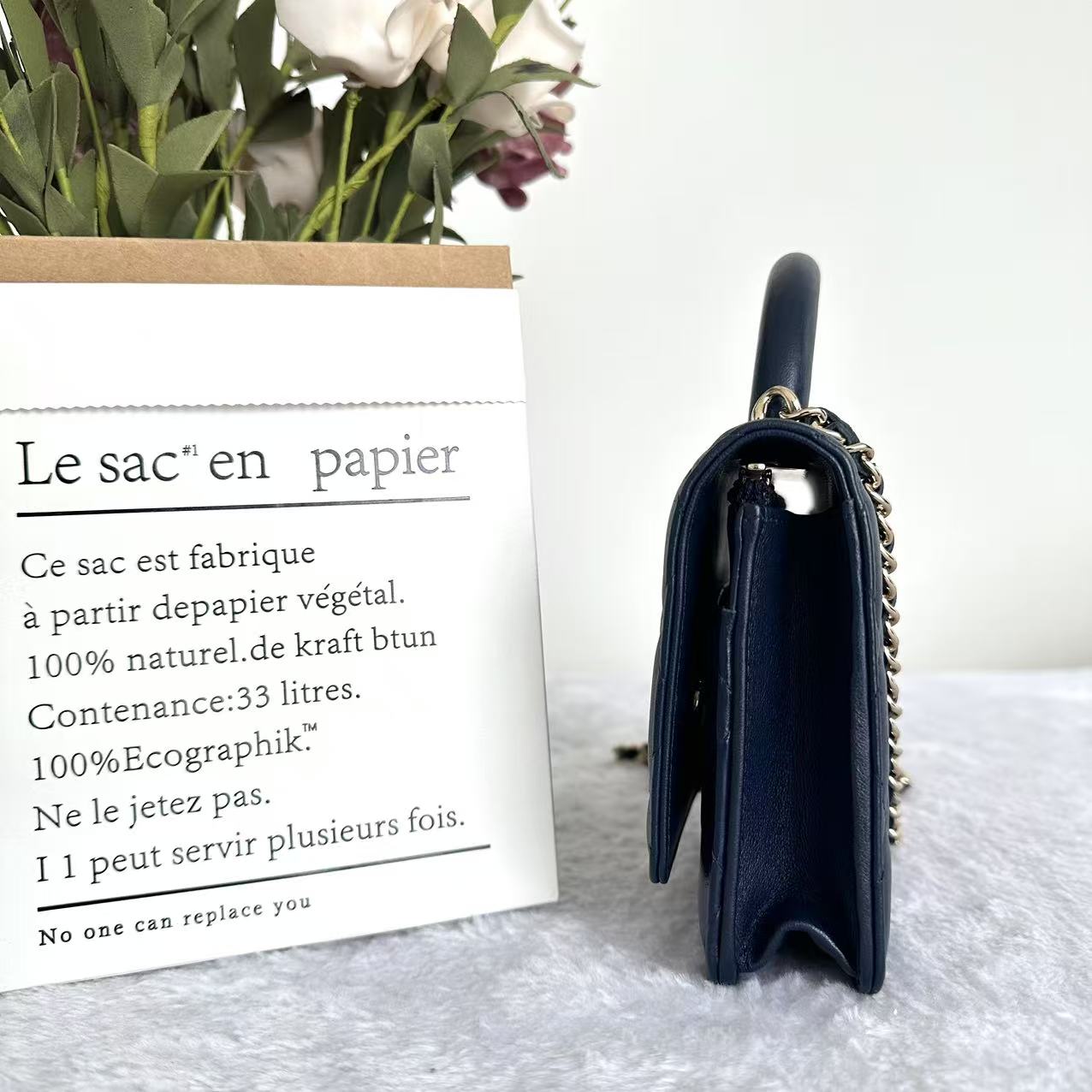 【#562】Pre-owned CHANEL WOC Blue Lambskin Handbag Shoulder Bag Crossbody Bag BJ1102205017