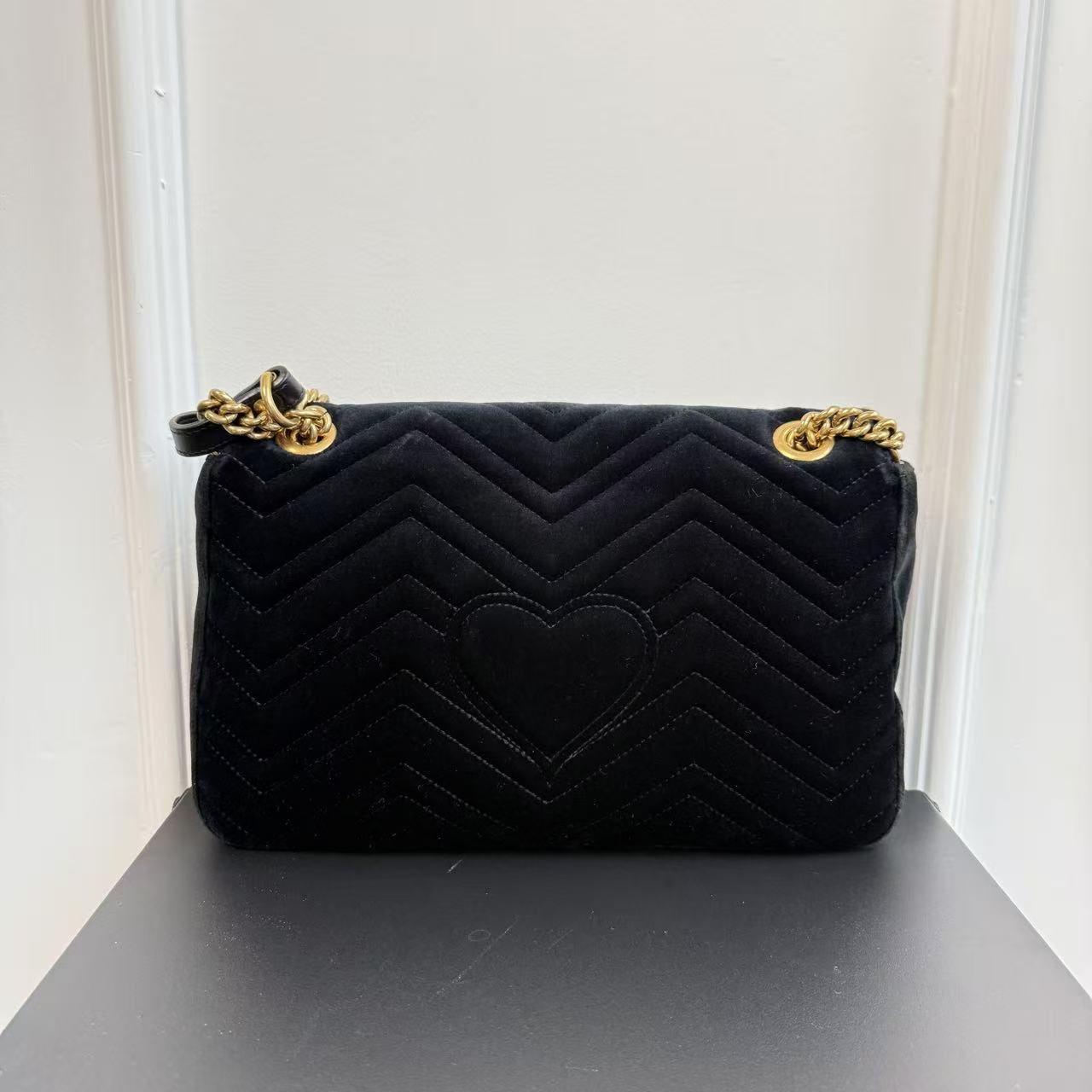 【#463】Pre-owned GUCCl Marmont 31 GG Logo Flowers and Loved letter embroidery Velvet Shoulder Bags BJ1101504040