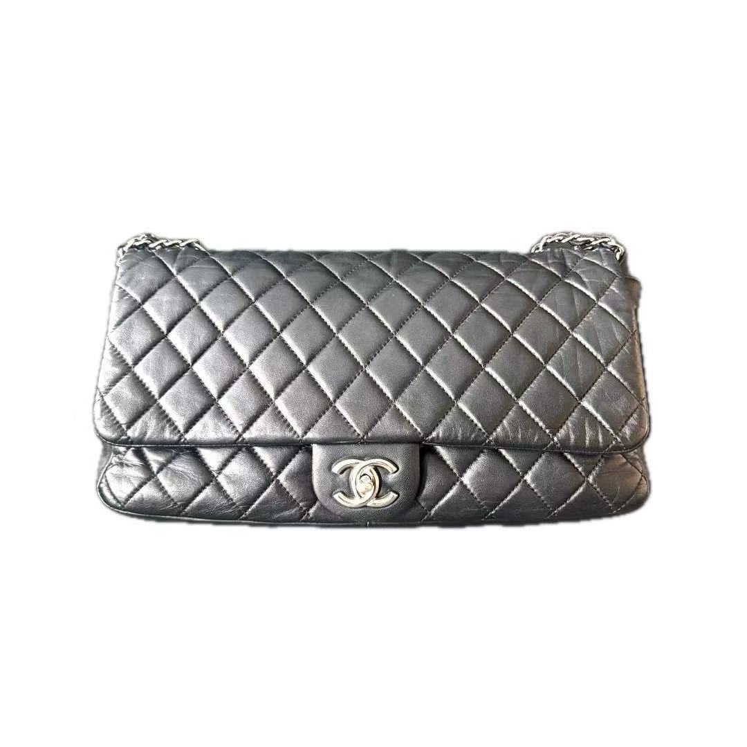 【#557】Pre-owned CHANEL Airport Bag Travel Bag Hobo Lambskin Shoulder Bag BJ11099050145 