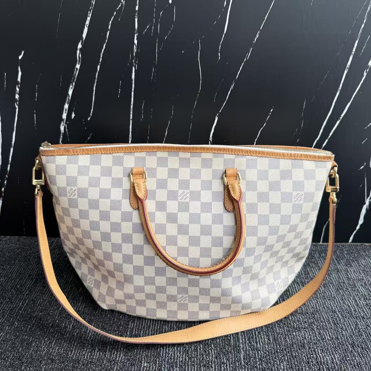 【#467】Pre-owned Louis Vuitton Riviera MM Tote White Damier Canvas Tote Bag BJ1101404045 