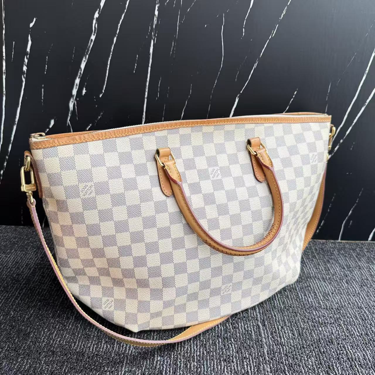 【#467】Pre-owned Louis Vuitton Riviera MM Tote White Damier Canvas Tote Bag BJ1101404045 