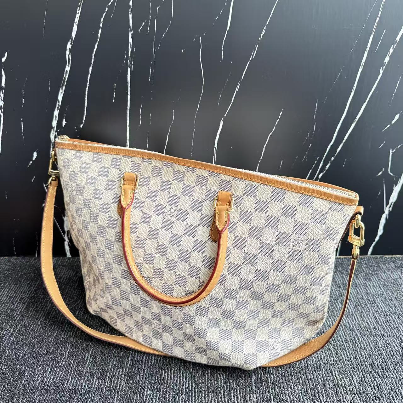 【#467】Pre-owned Louis Vuitton Riviera MM Tote White Damier Canvas Tote Bag BJ1101404045 