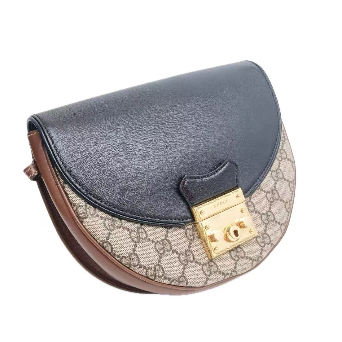 【#462】Pre-owned GUCCl Padlock Moonlight Saddle Bag Canvas&Calfskin Shoulder BagsBJ1101604040 