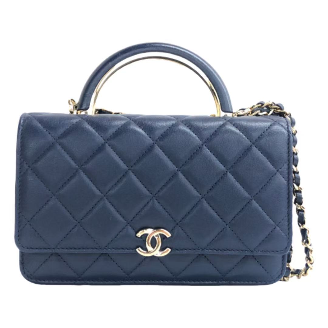 【#562】Pre-owned CHANEL WOC Blue Lambskin Handbag Shoulder Bag Crossbody Bag BJ1102205017