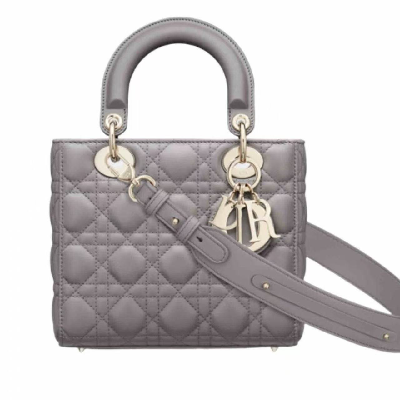 【#555】Pre-owned DlOR Lady Gray Small Size Lambskin Shoulder Bag BJ11021050145