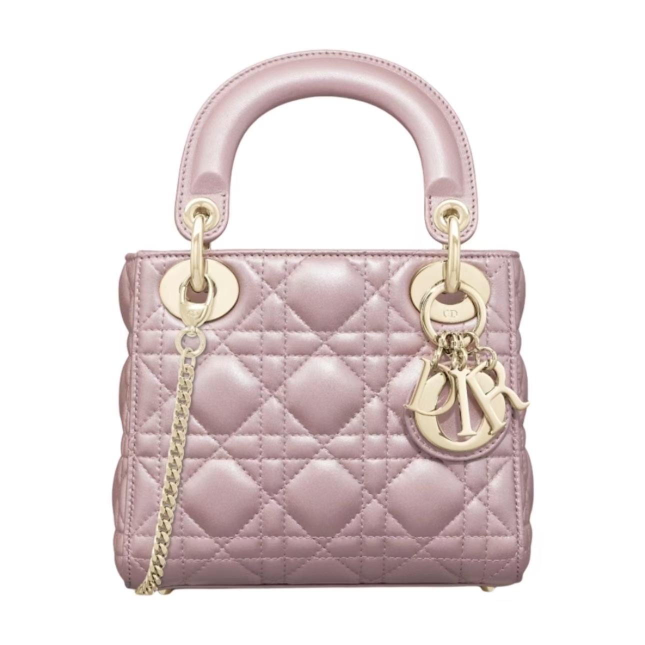 【#439】Pre-owend Dior Lady Dior Mini Pearl Pink Lambskin Shoulder Bag BJ11017050135