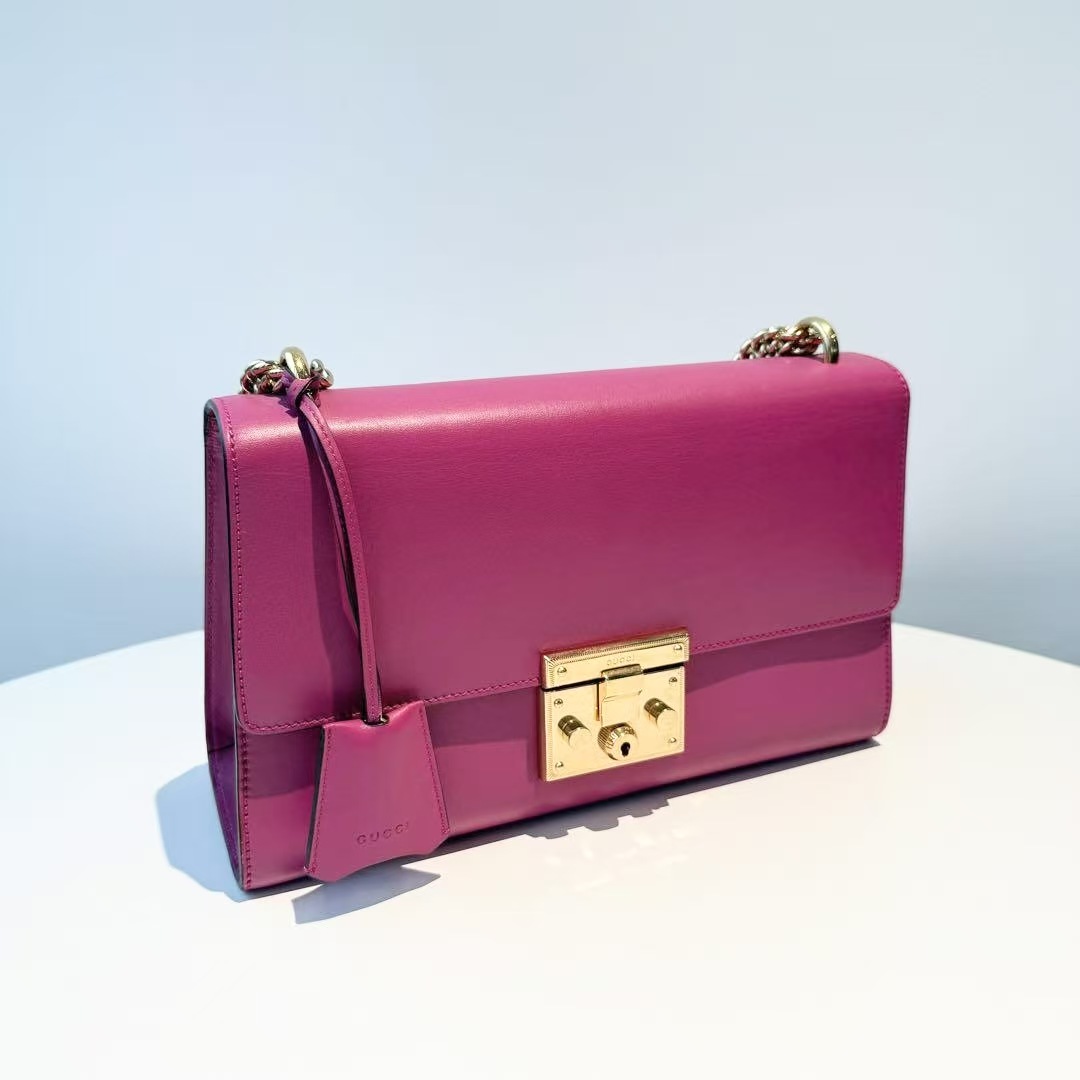 【#455】Pre-owned Gucci PadlockPink Medium Size Calfskin Shoulder Bags BJ110990403 
