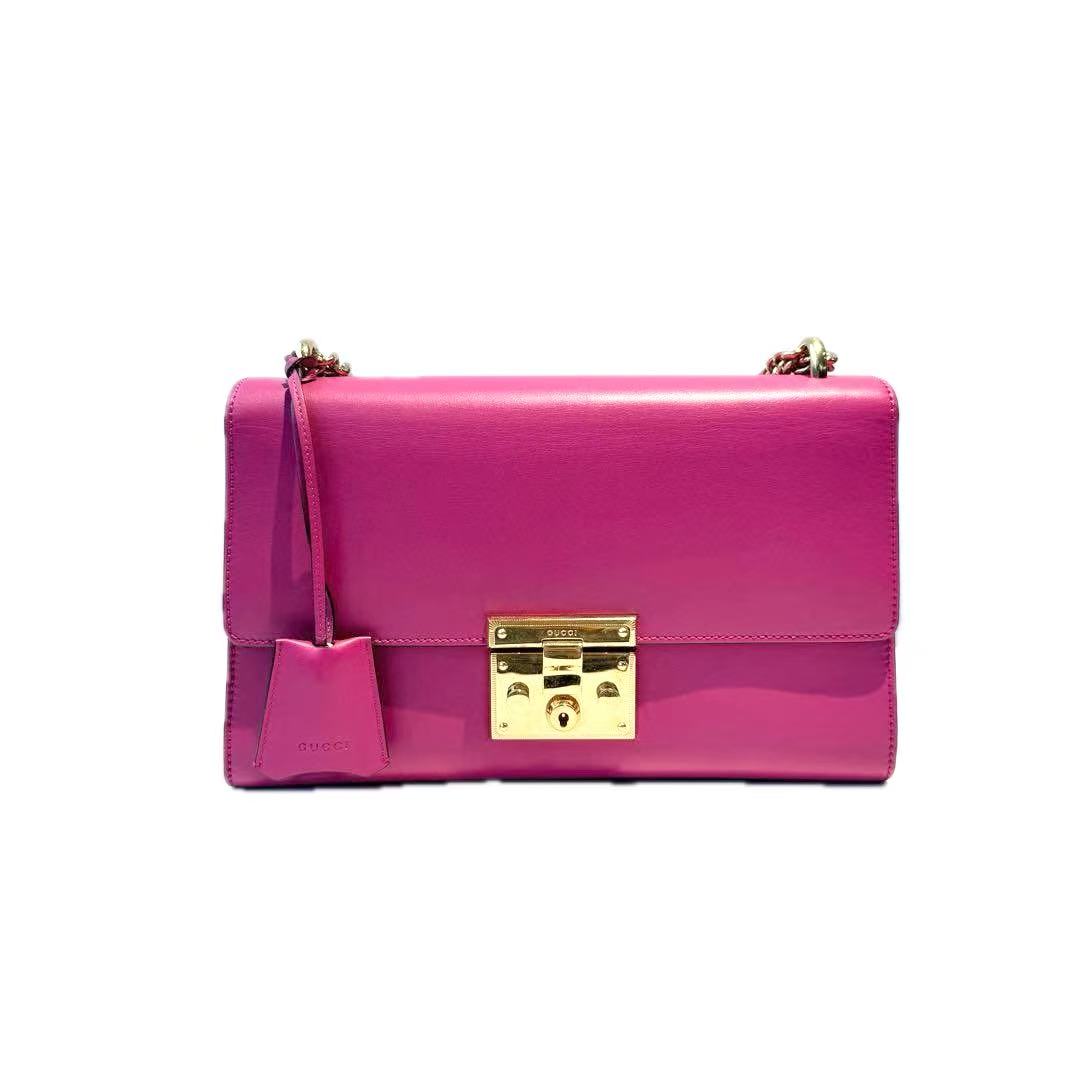 【#455】Pre-owned Gucci PadlockPink Medium Size Calfskin Shoulder Bags BJ110990403 