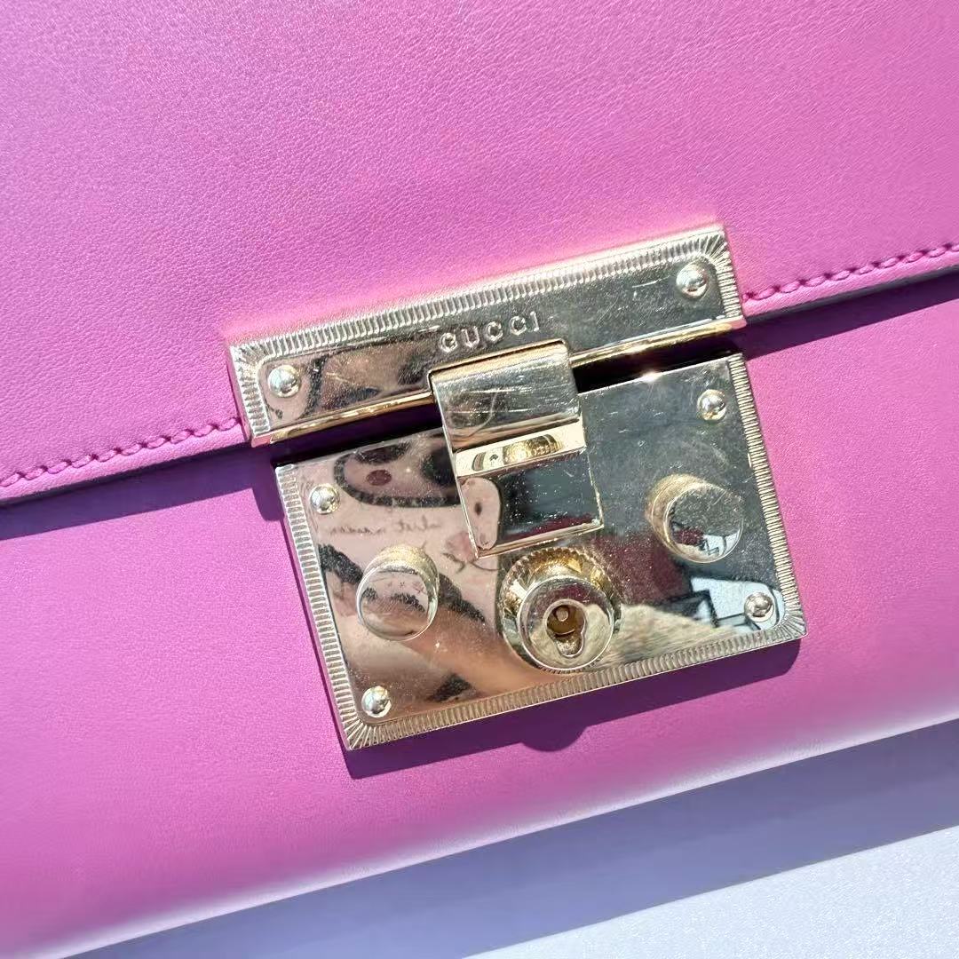 【#455】Pre-owned Gucci PadlockPink Medium Size Calfskin Shoulder Bags BJ110990403 
