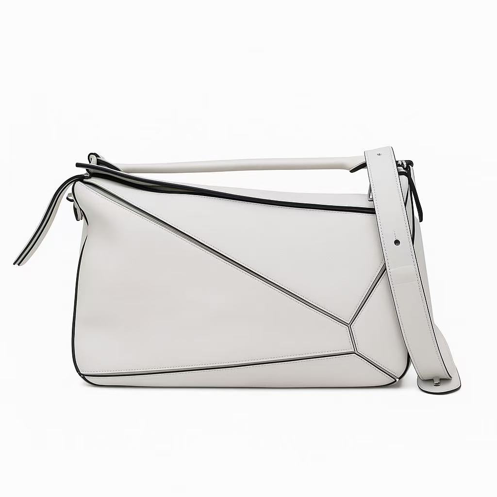 【#497】Pre-owned Loewe Puzzle Large Size Grey White Calfskin Tote Bags BJ1101504060 