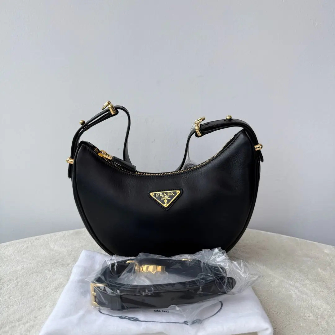 【#522】Pre-owned PRADA Black Arque Calfskin&Lambskin Shoulder Bag BJ1109904085 