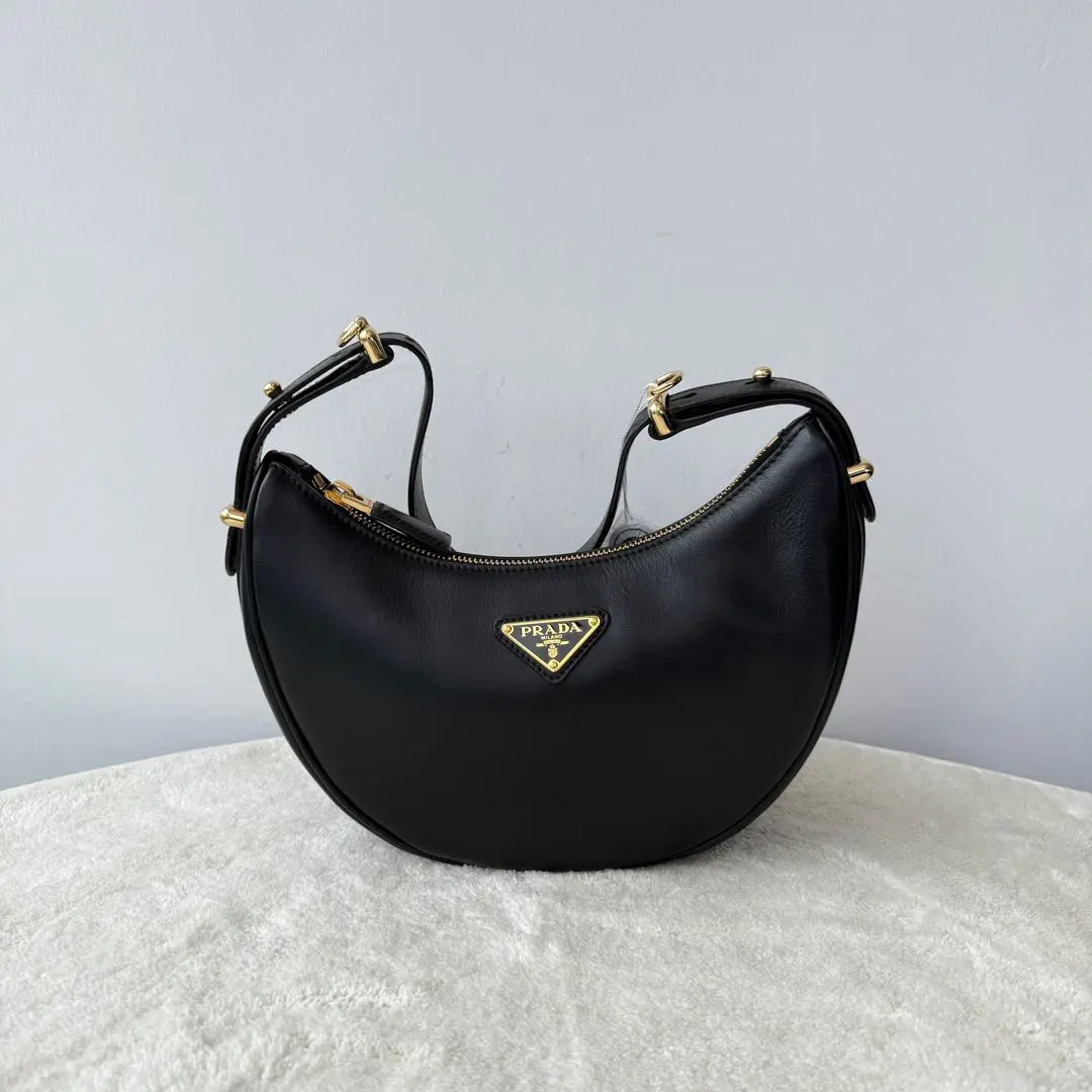 【#522】Pre-owned PRADA Black Arque Calfskin&Lambskin Shoulder Bag BJ1109904085 