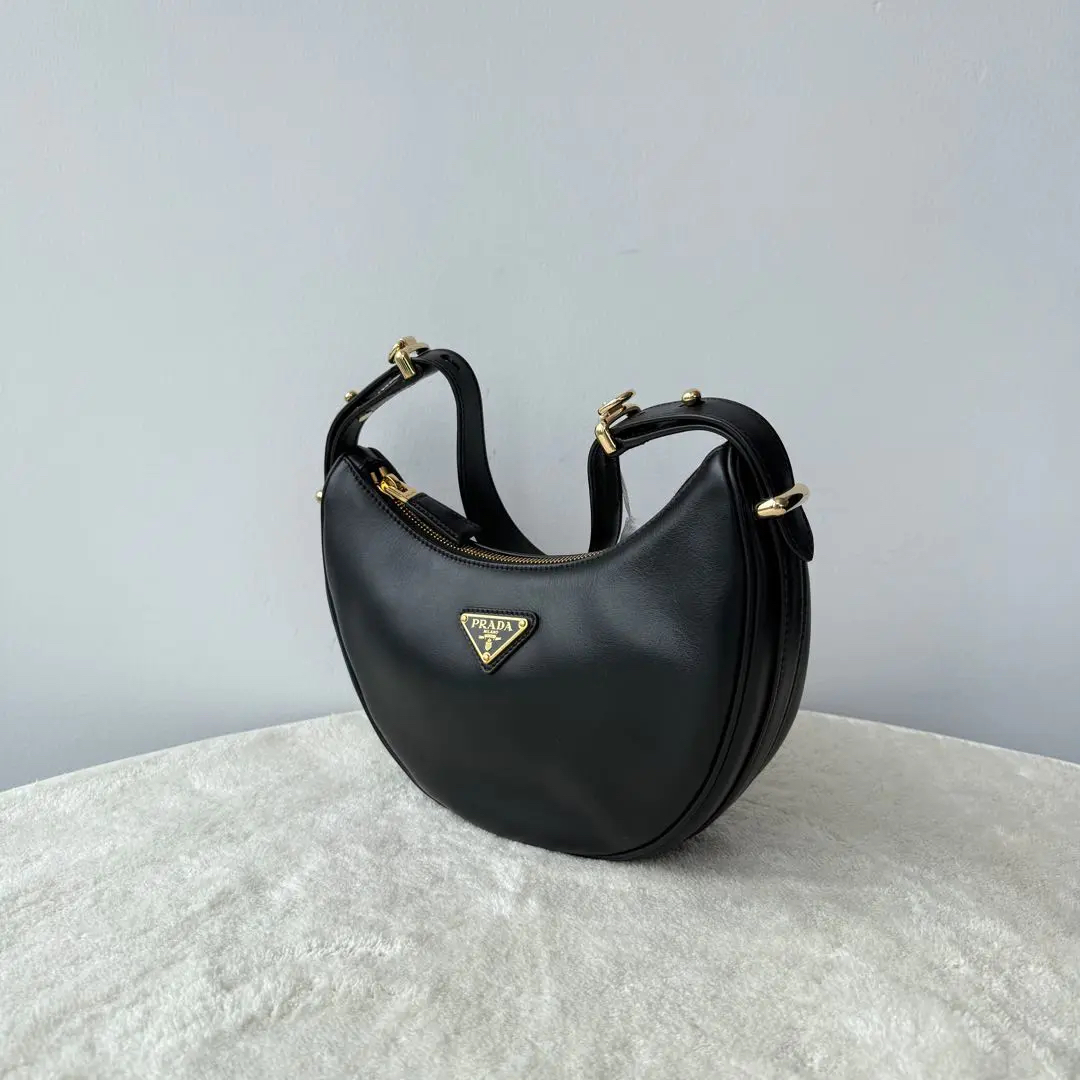 【#522】Pre-owned PRADA Black Arque Calfskin&Lambskin Shoulder Bag BJ1109904085 