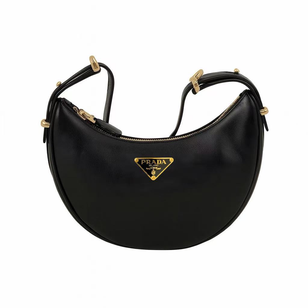 【#522】Pre-owned PRADA Black Arque Calfskin&Lambskin Shoulder Bag BJ1109904085 