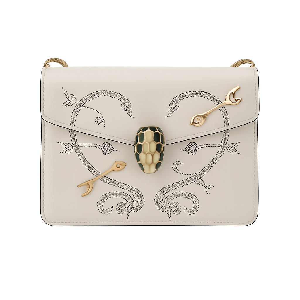 【#456】Pre-owned Bvlgari Serpenti Forever lvory Embroidery Arrow Flap Bag Calfskin Shoulder Bags BJ1101704035