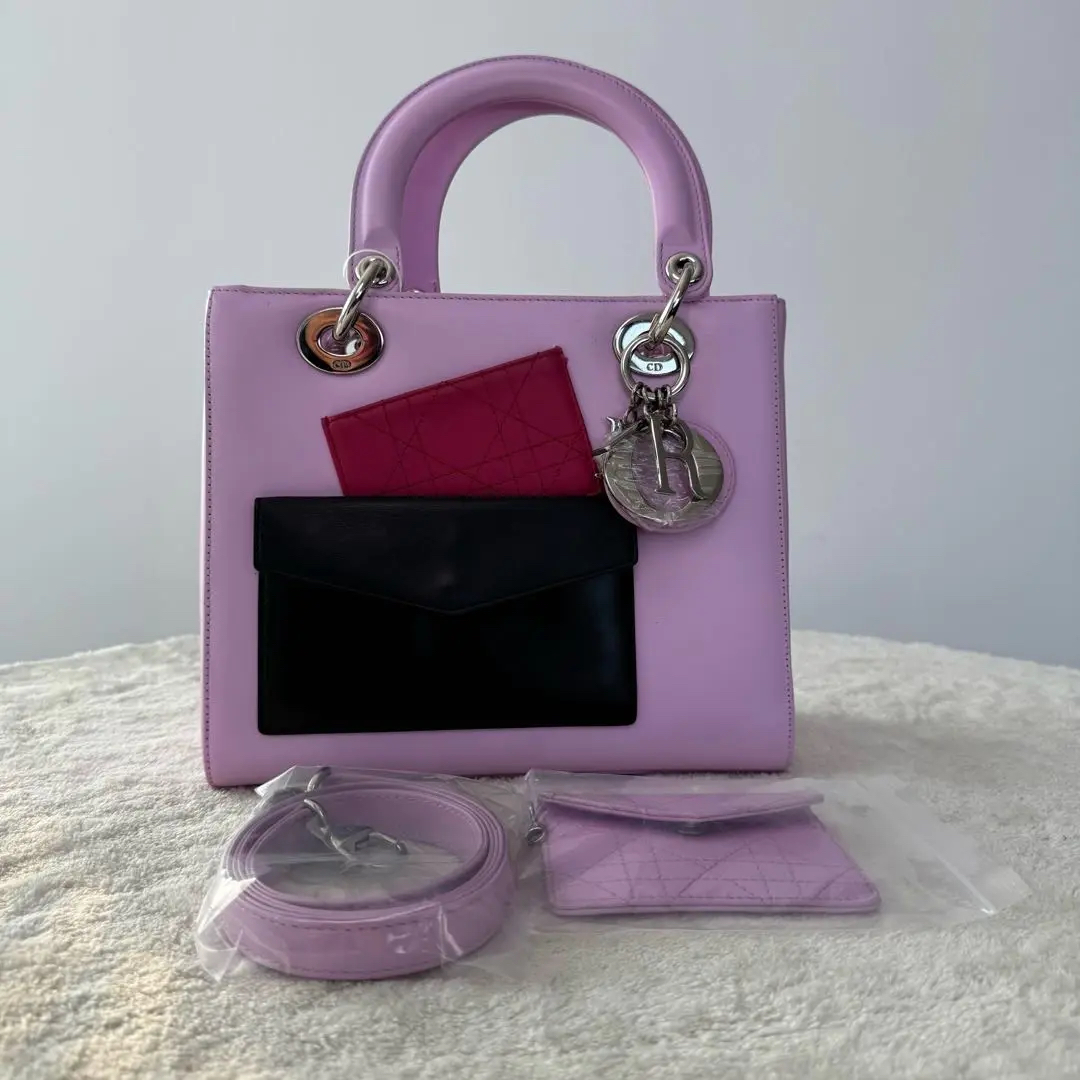 【#516】Pre-owned Dior Lady Dior Pink Medium Size Calfskin Shoulder Bags BJ1101404075