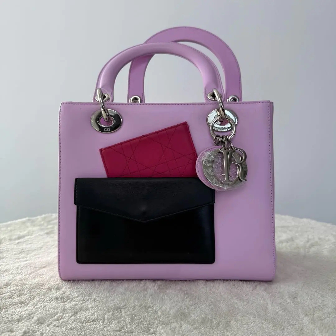 【#516】Pre-owned Dior Lady Dior Pink Medium Size Calfskin Shoulder Bags BJ1101404075