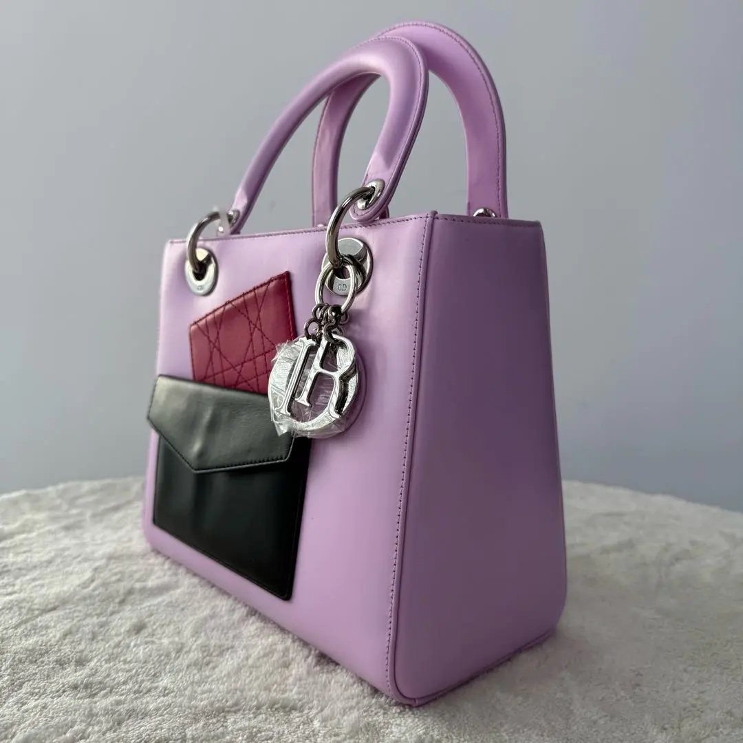 【#516】Pre-owned Dior Lady Dior Pink Medium Size Calfskin Shoulder Bags BJ1101404075