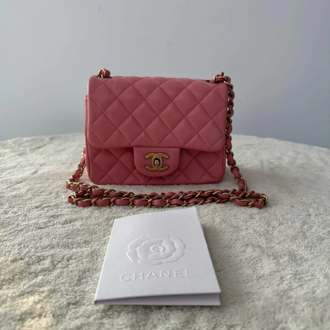 【#556】Pre-owned CHANEL Classic Flap Mini Pink Lambskin Shoulder Bag BJ11018&19050148 