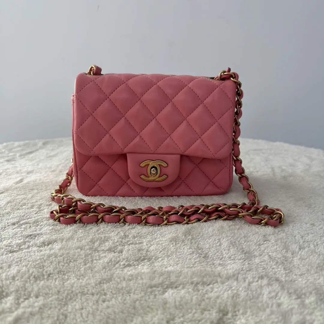 【#556】Pre-owned CHANEL Classic Flap Mini Pink Lambskin Shoulder Bag BJ11018&19050148 
