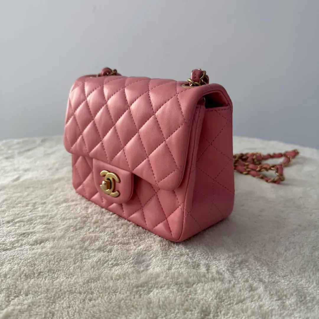 【#556】Pre-owned CHANEL Classic Flap Mini Pink Lambskin Shoulder Bag BJ11018&19050148 