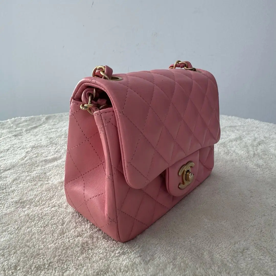 【#556】Pre-owned CHANEL Classic Flap Mini Pink Lambskin Shoulder Bag BJ11018&19050148 