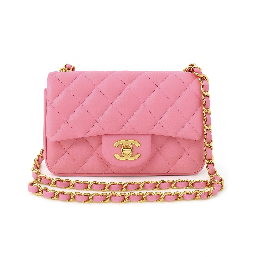【#556】Pre-owned CHANEL Classic Flap Mini Pink Lambskin Shoulder Bag BJ11018&19050148 
