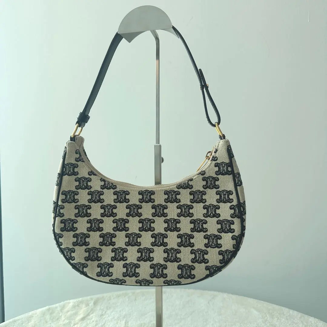 【#474】Pre-owned Celine AVA Triomephe Triomephy Canvas Hobo Denim Shoulder Bag BJ110210405 