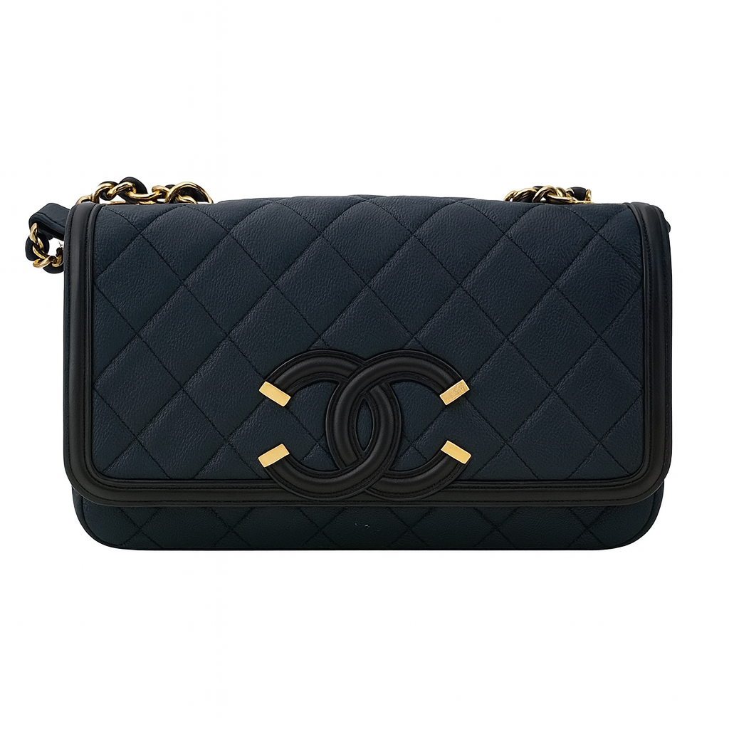 【#545】Pre-owned CHANEL Classic Flap Filigree Medium Size Caviar Calfskin Shoulder Bag BJ11017&18050136 