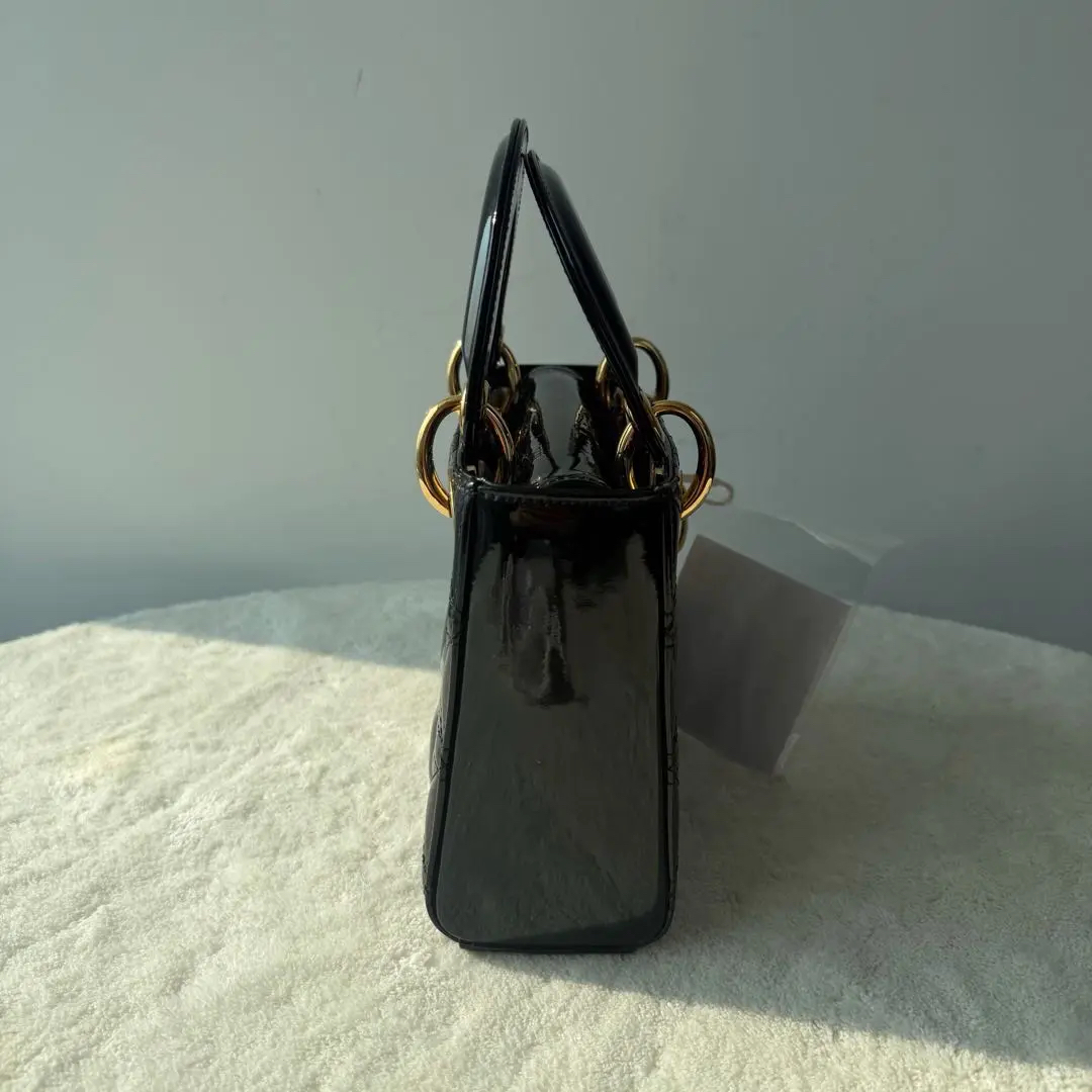 【#547】Pre-owned DlOR Lady Dior Mini Patent Leather Shoulder Bag BJ11015040135 