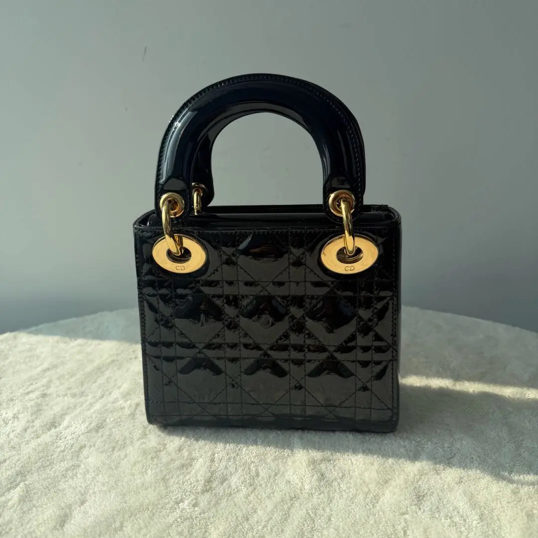 【#547】Pre-owned DlOR Lady Dior Mini Patent Leather Shoulder Bag BJ11015040135 