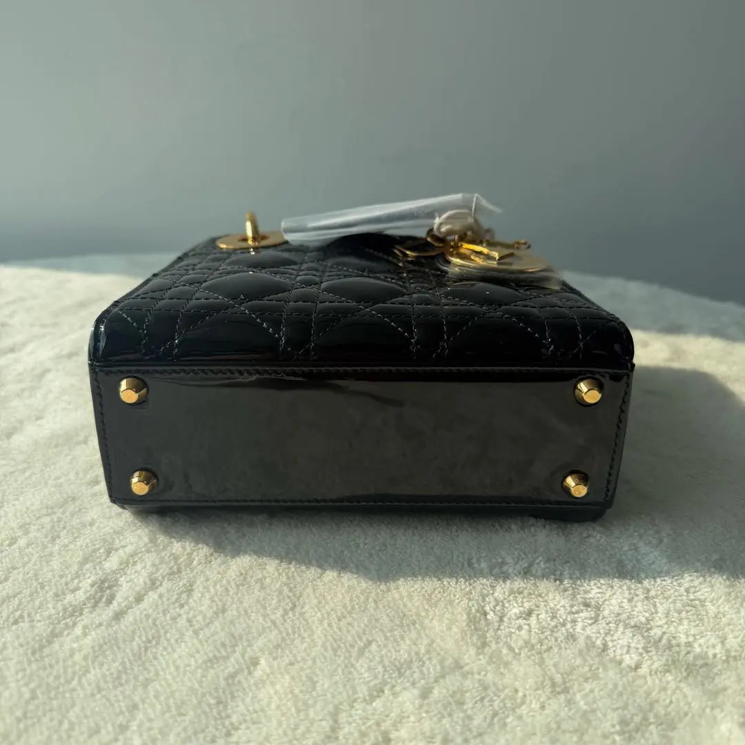 【#547】Pre-owned DlOR Lady Dior Mini Patent Leather Shoulder Bag BJ11015040135 