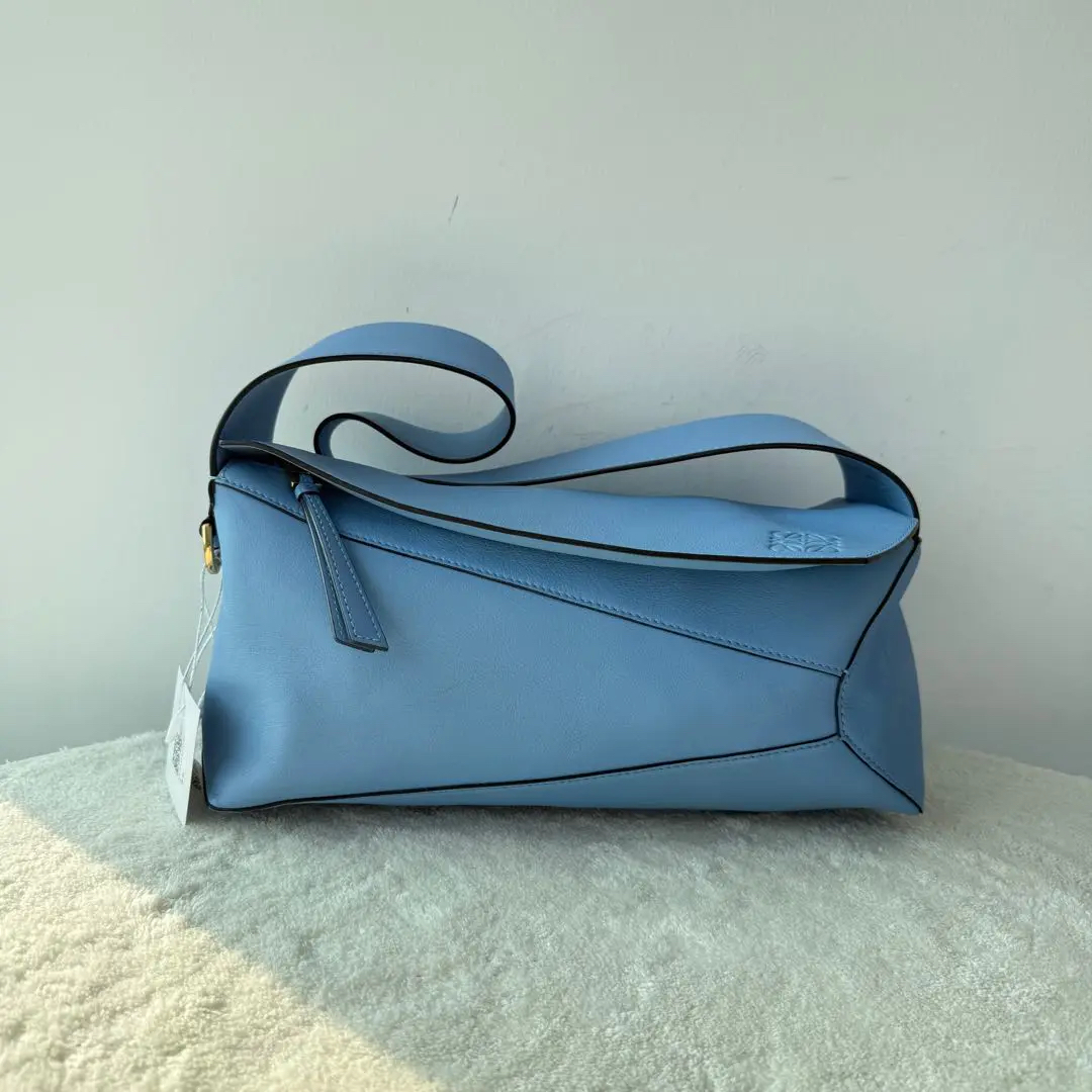 【#492】Pre-owned Loewe Puzzle Hobo Blue Calfskin Shoulder Bag BJ1102204058  