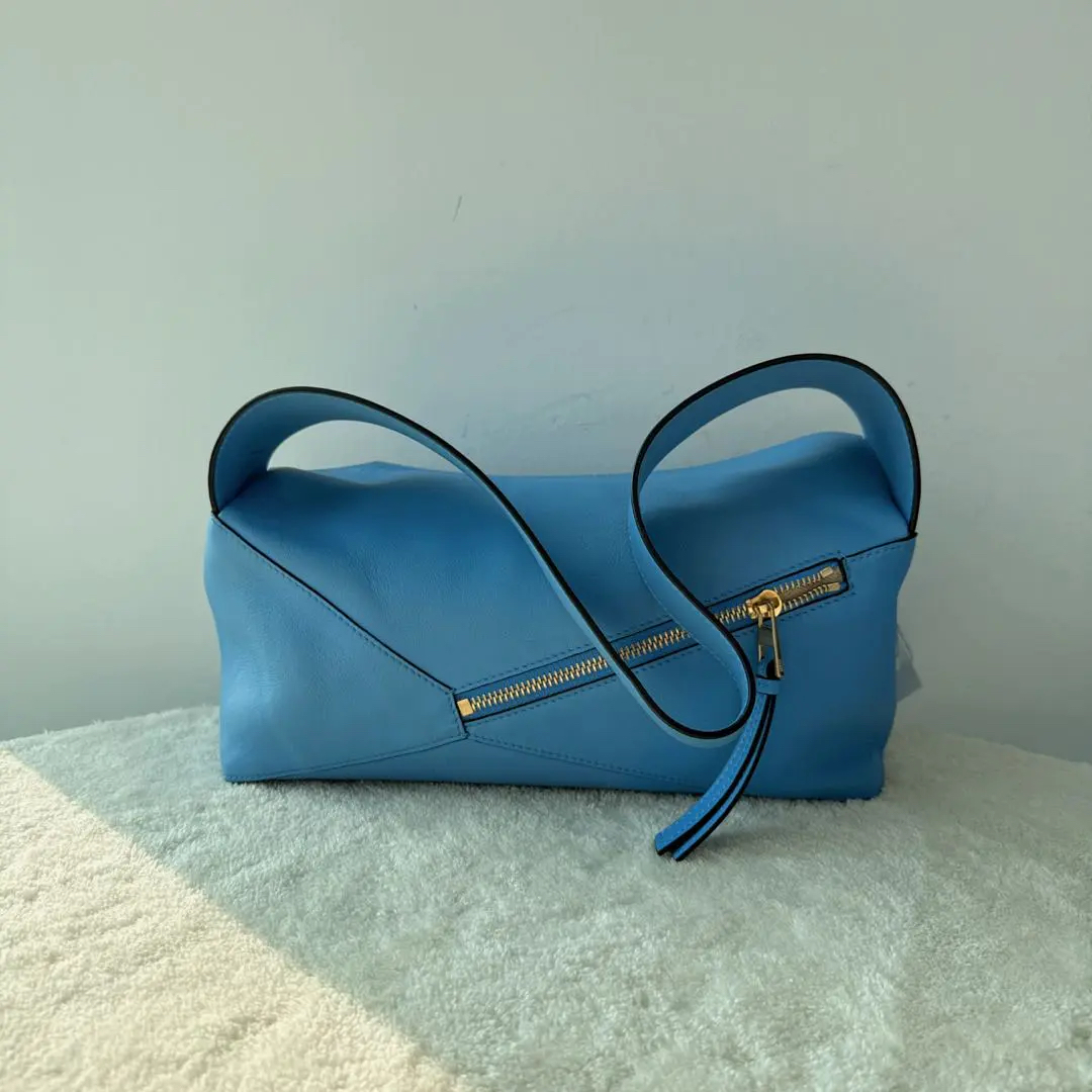【#492】Pre-owned Loewe Puzzle Hobo Blue Calfskin Shoulder Bag BJ1102204058  