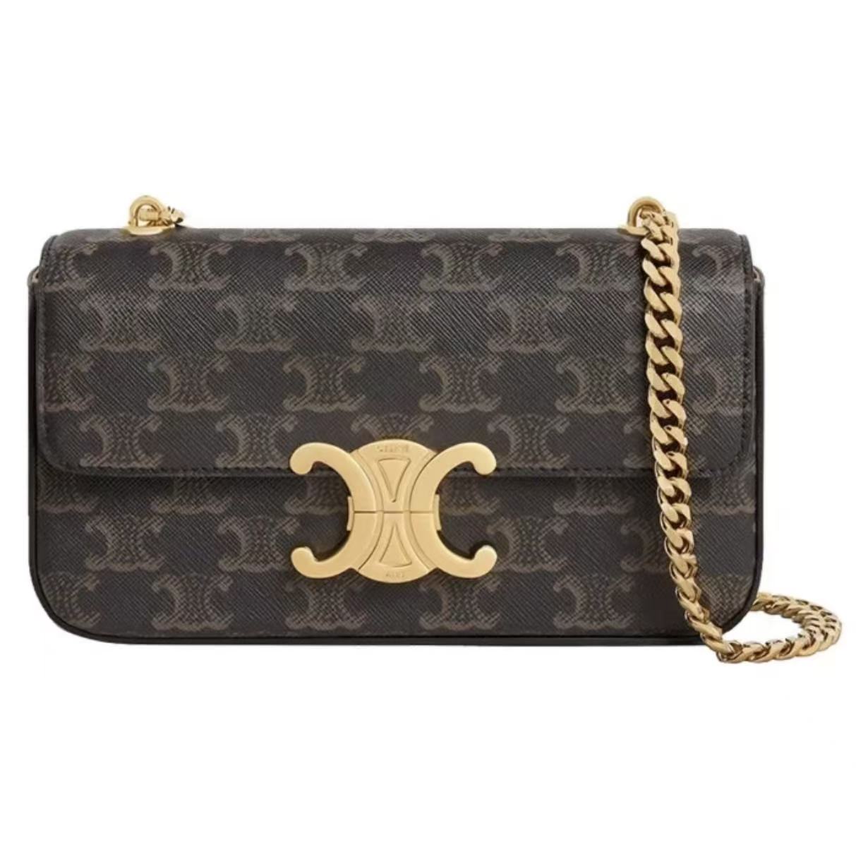 【#527】 Pre-owned Celine Triomphe Claude Monogram Gold Hardware Calfskin Shoulder Bag BJ110990409