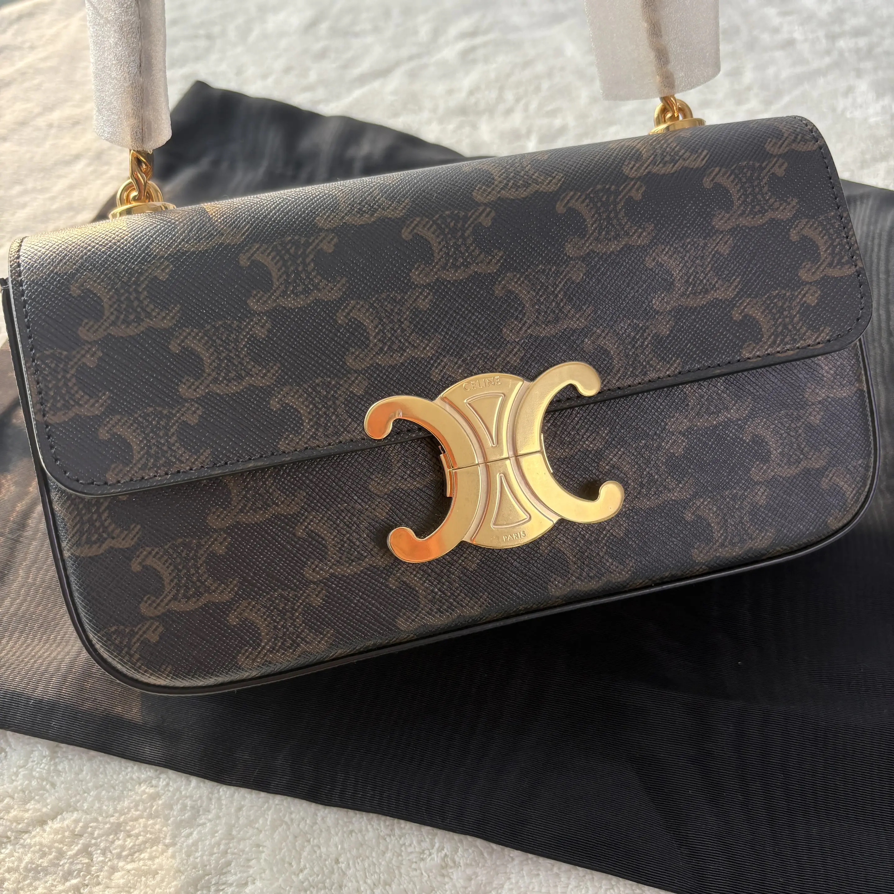 【#527】 Pre-owned Celine Triomphe Claude Monogram Gold Hardware Calfskin Shoulder Bag BJ110990409