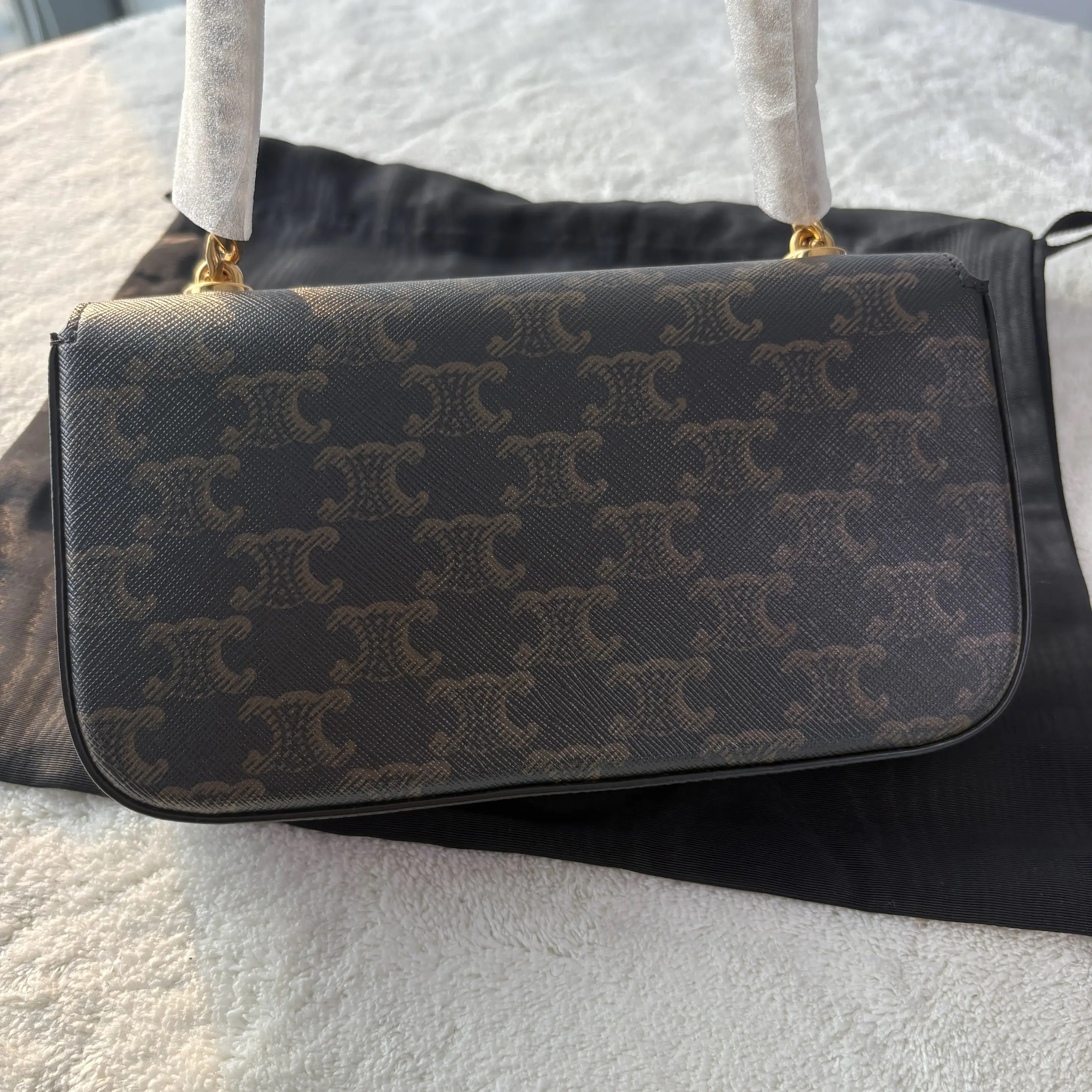 【#527】 Pre-owned Celine Triomphe Claude Monogram Gold Hardware Calfskin Shoulder Bag BJ110990409