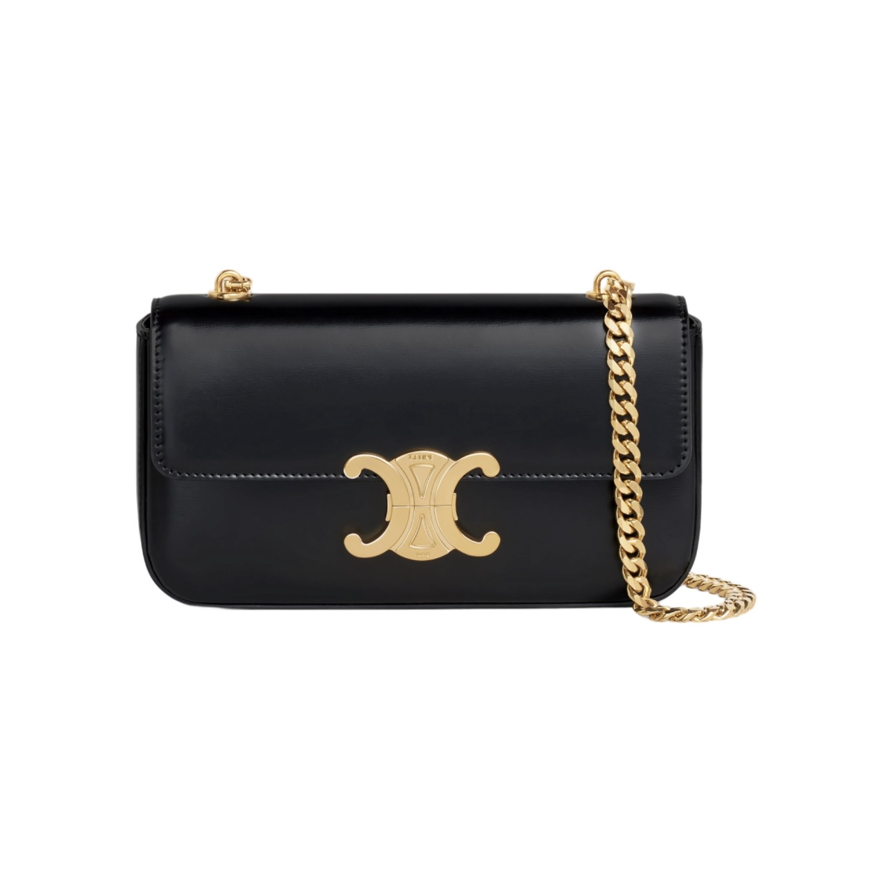 【#526】Pre-owned Celine Triomphe Cladue Black Calfskin Shouler Bag  BJ110990409 