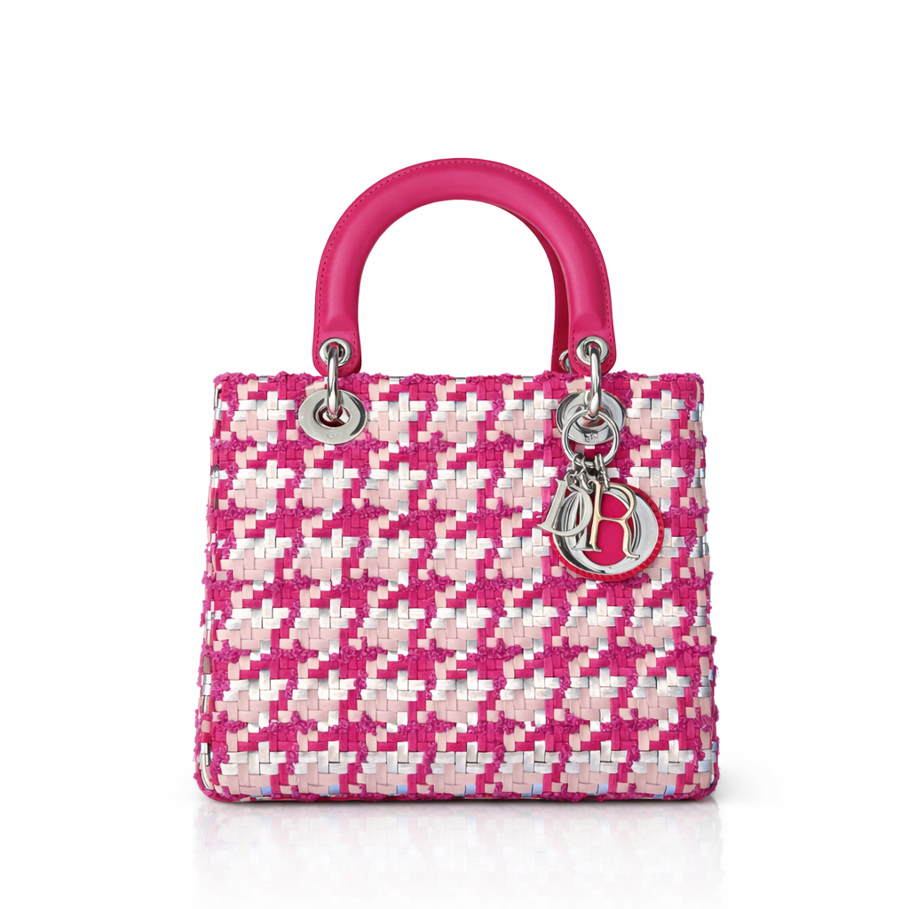 【#520】Pre-owned Dior Lady Dior Pink&Silver Raffia Woven Medium Size BJ110130408 