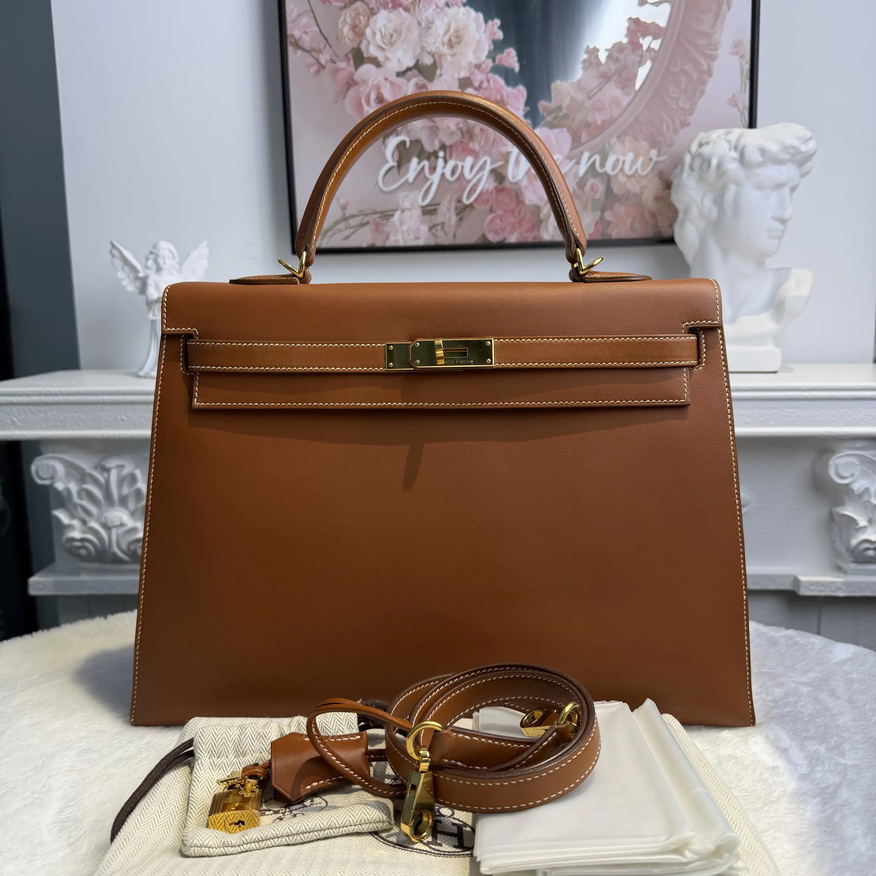 【#572】Pre-owned Hermes Kelly 35 Brown(37) Square Q Gold Hardware BJ11013050485