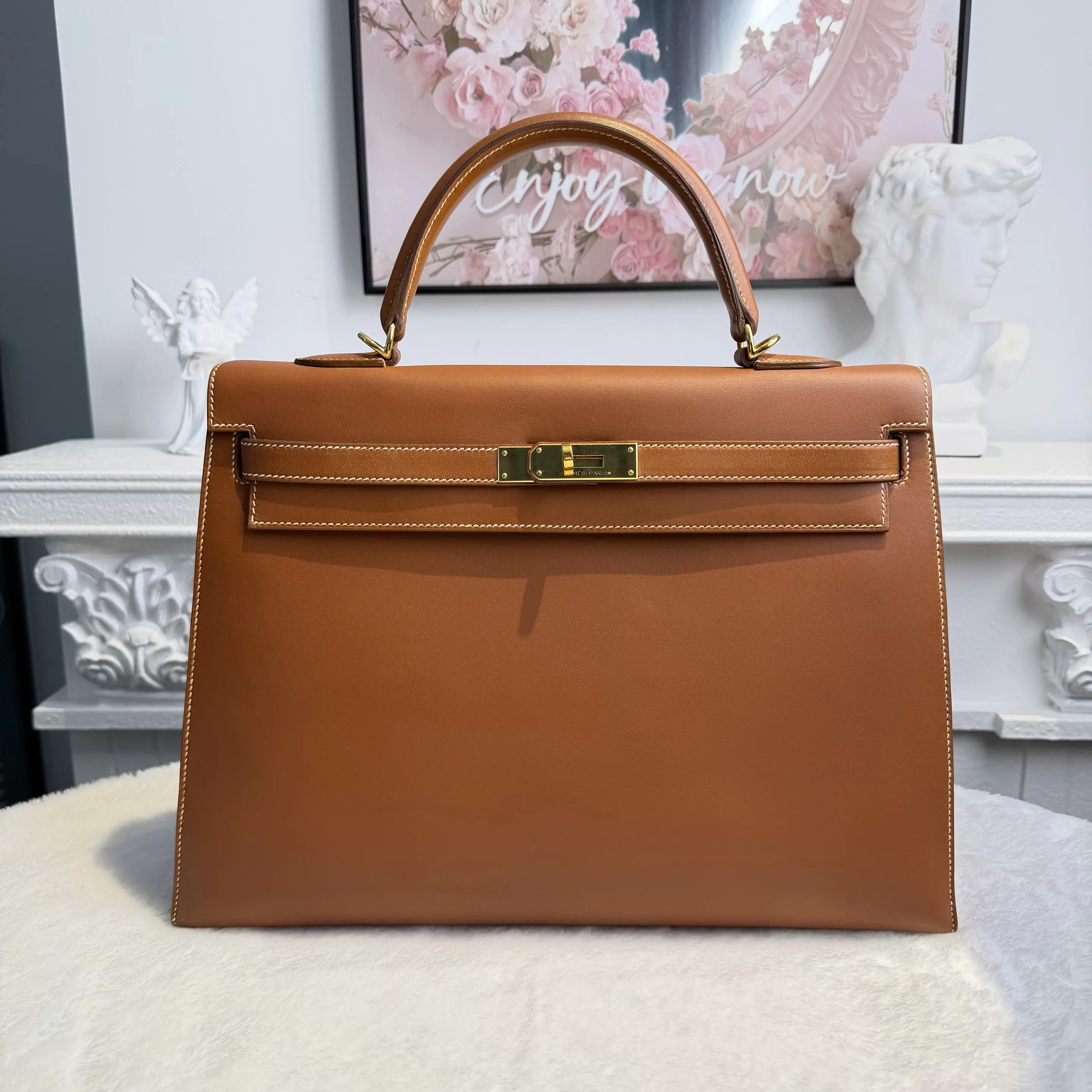 【#572】Pre-owned Hermes Kelly 35 Brown(37) Square Q Gold Hardware BJ11013050485
