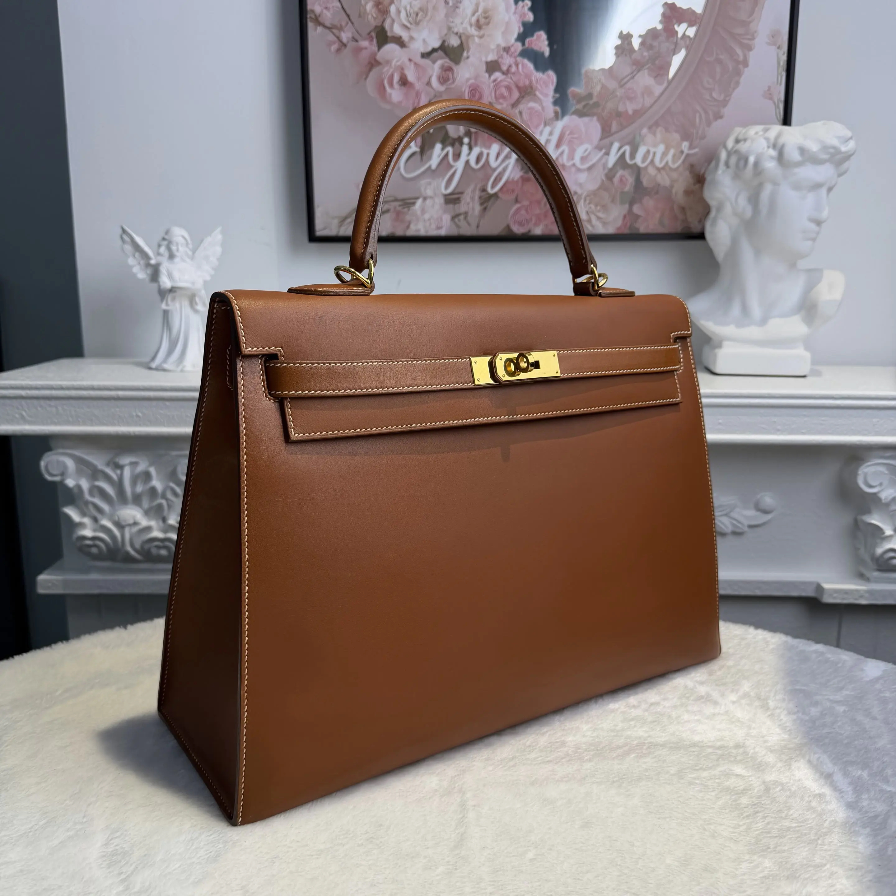 【#572】Pre-owned Hermes Kelly 35 Brown(37) Square Q Gold Hardware BJ11013050485
