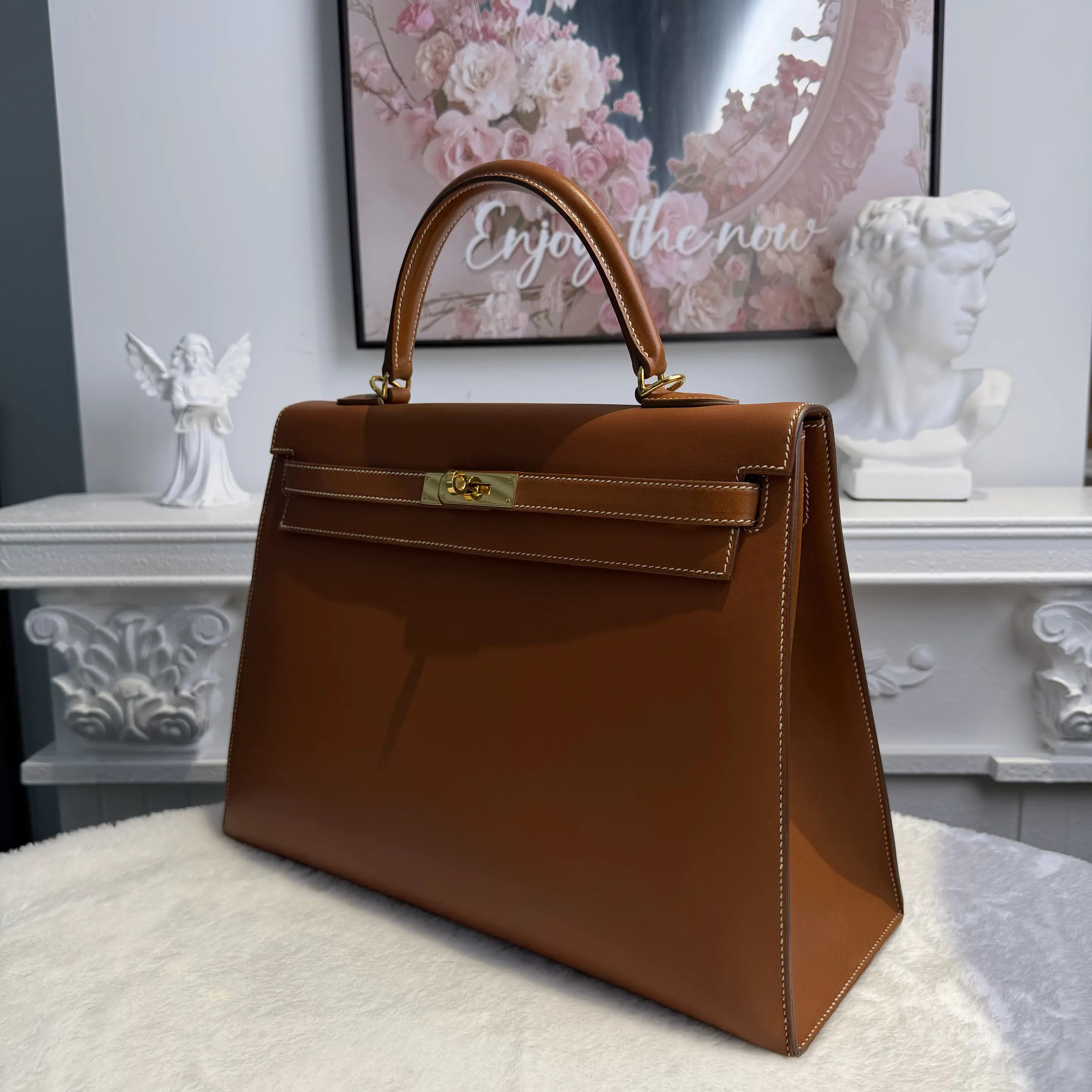 【#572】Pre-owned Hermes Kelly 35 Brown(37) Square Q Gold Hardware BJ11013050485