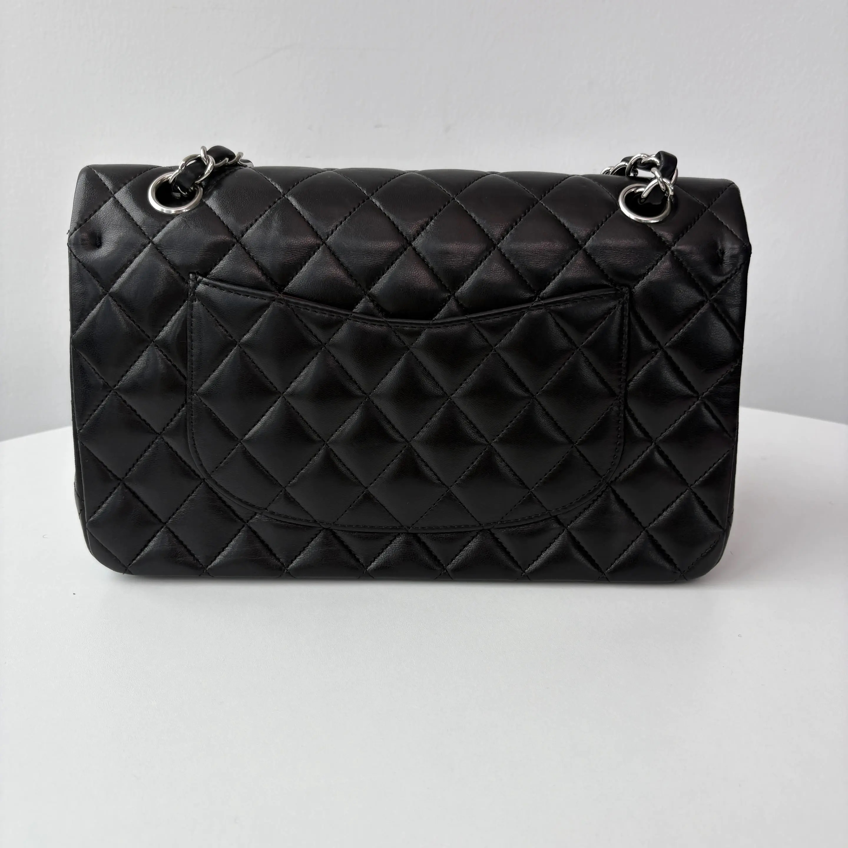 【437】Pre-owned Chanel BJ11008050245 Classic Flap Black Double Flap Lambskin Shoulder Bag 