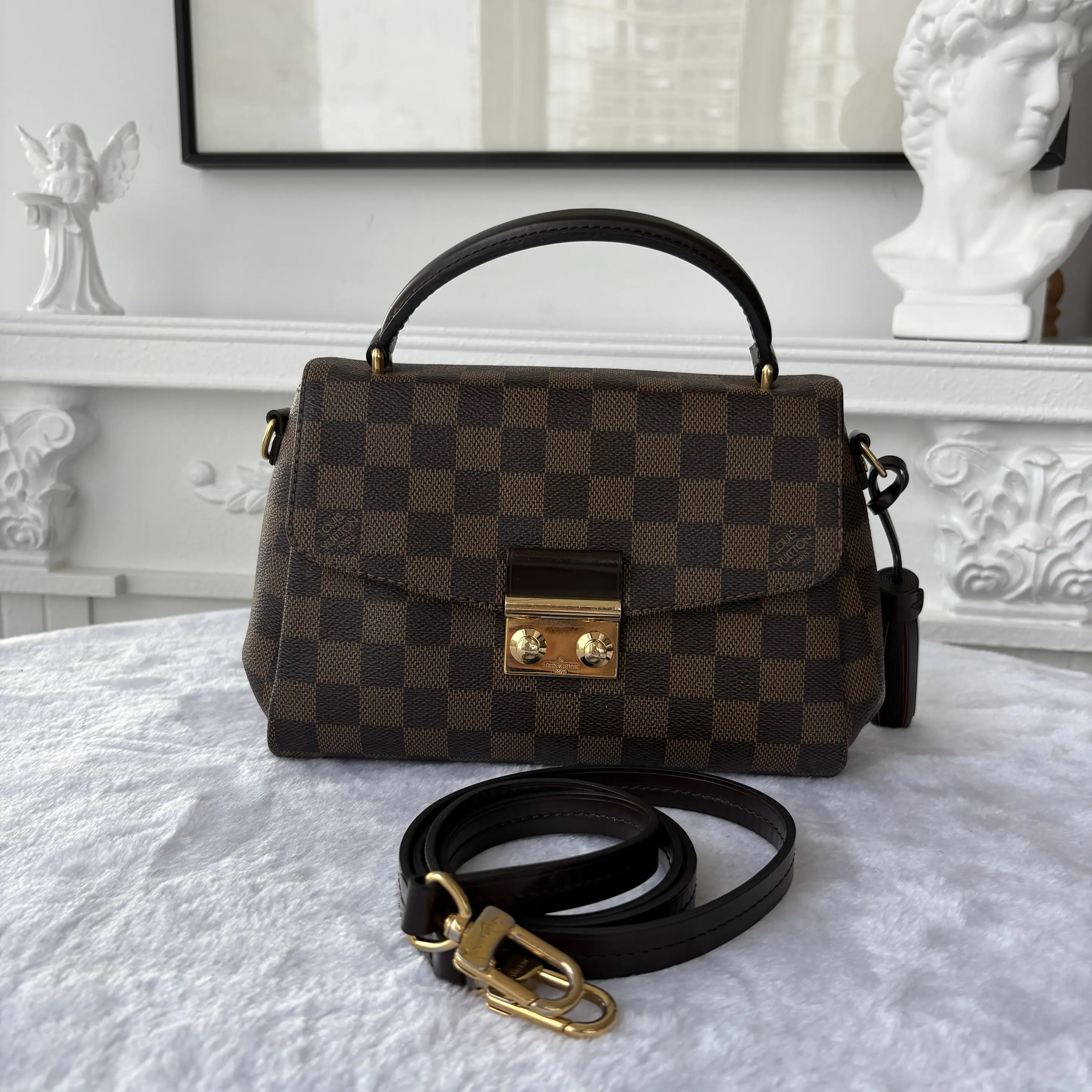 【#817】Pre-owned Louis Vuitton Croisette Brown Calfskin&Canvas 25 Shoulder Bag BJ1101704062