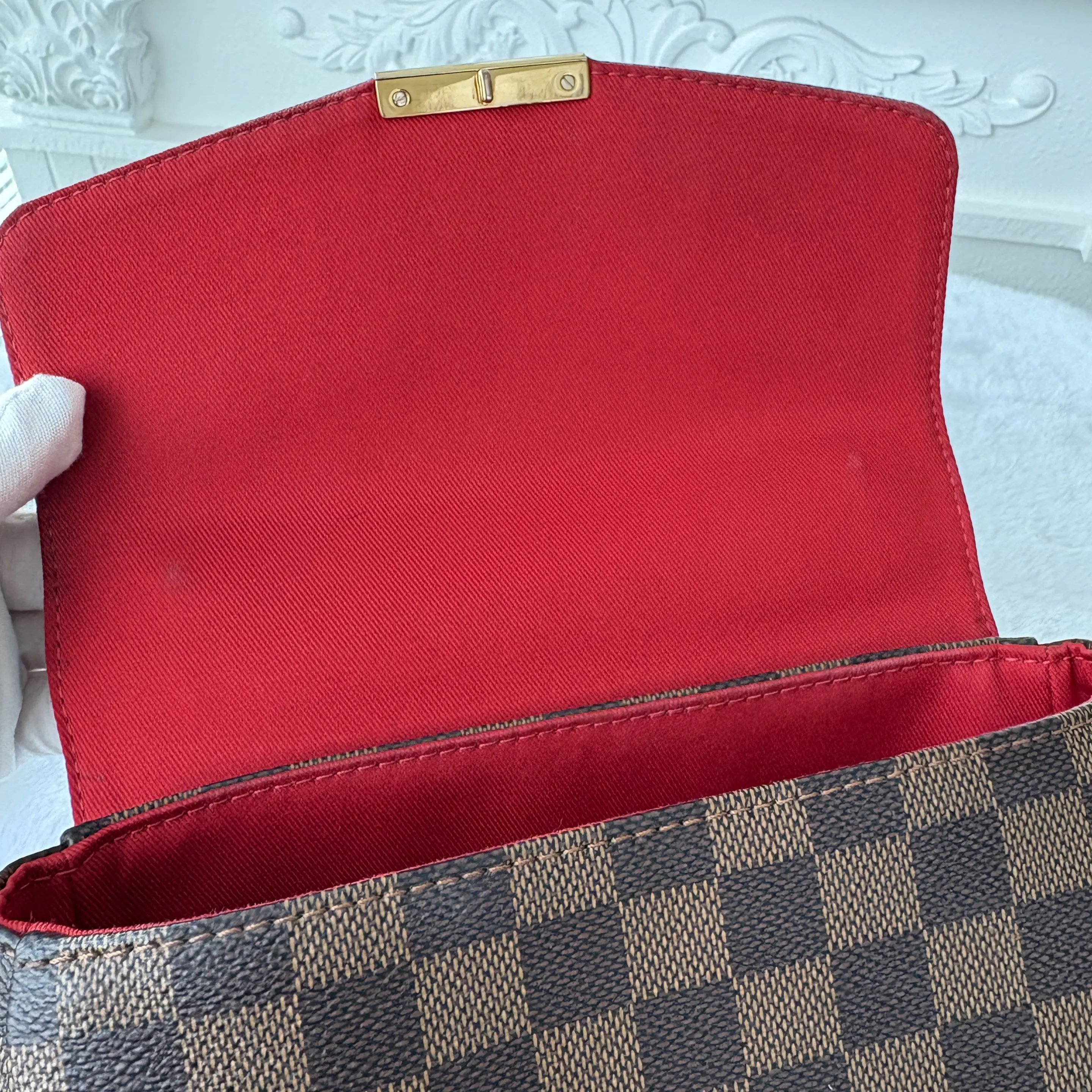 【#817】Pre-owned Louis Vuitton Croisette Brown Calfskin&Canvas 25 Shoulder Bag BJ1101704062